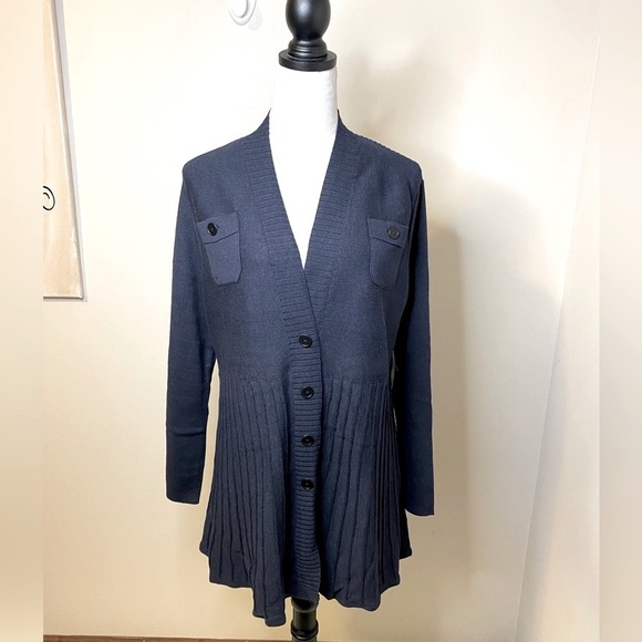 NIC+ZOE Sweaters - NIC + ZOE Pleated Ribbed Knit Button Up Cardigan - Dark Indigo - Size XL - NWT